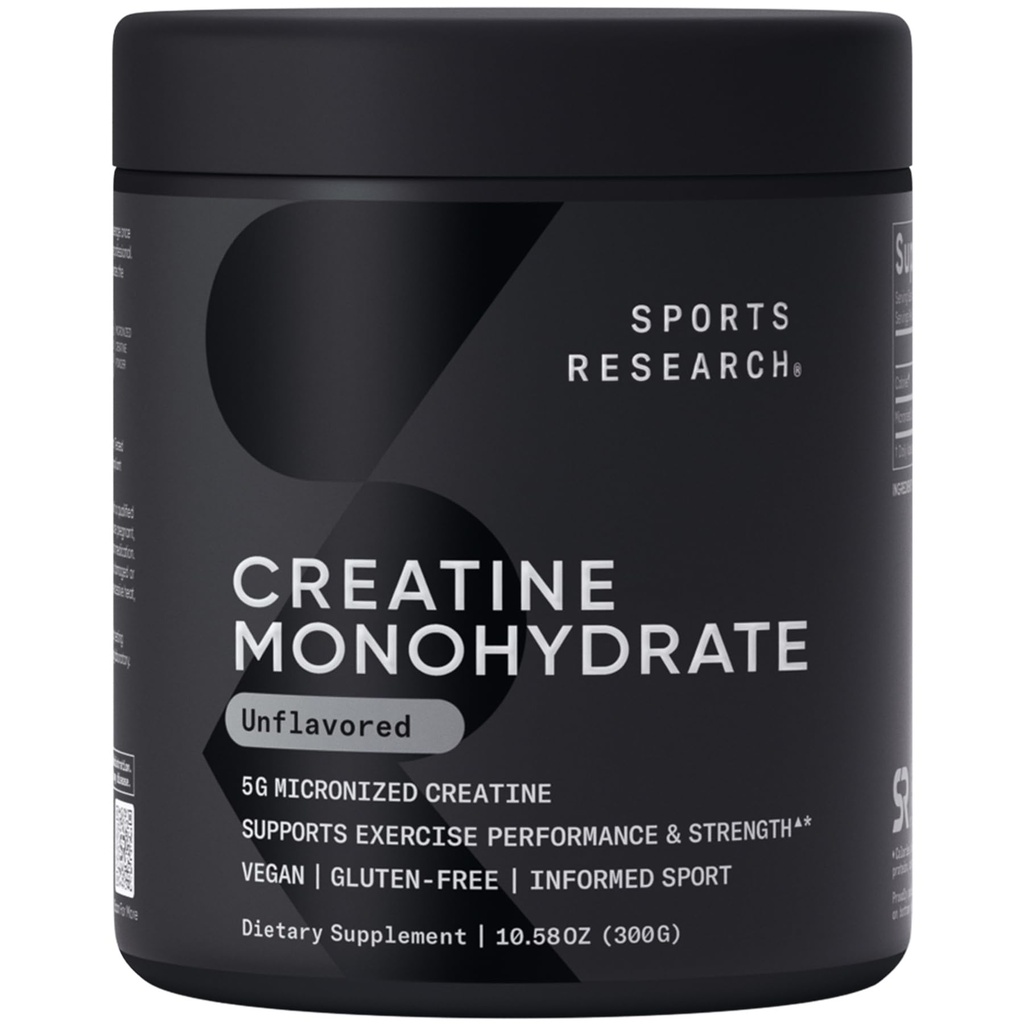 스포츠 연구 크레아틴 Monohydrate - 이익 Lean 근육, 성과와 힘 및 지원 운동 회복 - 5개 g Micronized 크레아틴 - 10.58 oz