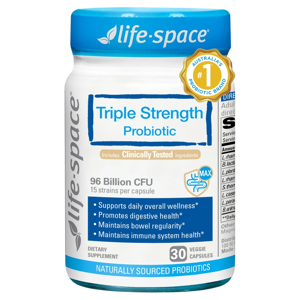 Life-Space Triple Strength Broad Spectrum Probiotic, 96 Billion CFU & 15 Diverse Strains, Digestive Health & Immune Health, 여성 및 남성을위한 Probiotics 고급 공식화 - 30 Veg Capsules