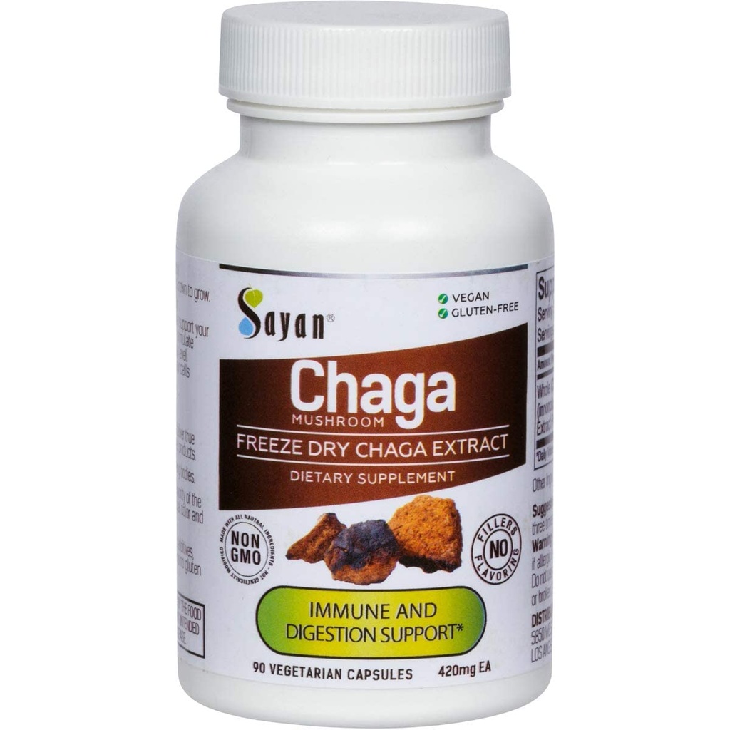 Sayan Siberian Chaga 버섯 추출물 - 90 캡슐 / 420mg ea - 자연 및 야생 - 해적 항 산화 보충 - 면역 시스템 지원 및 신체 기능을 규제 - Vegan, Non-GMO, 필러 또는 첨가제
