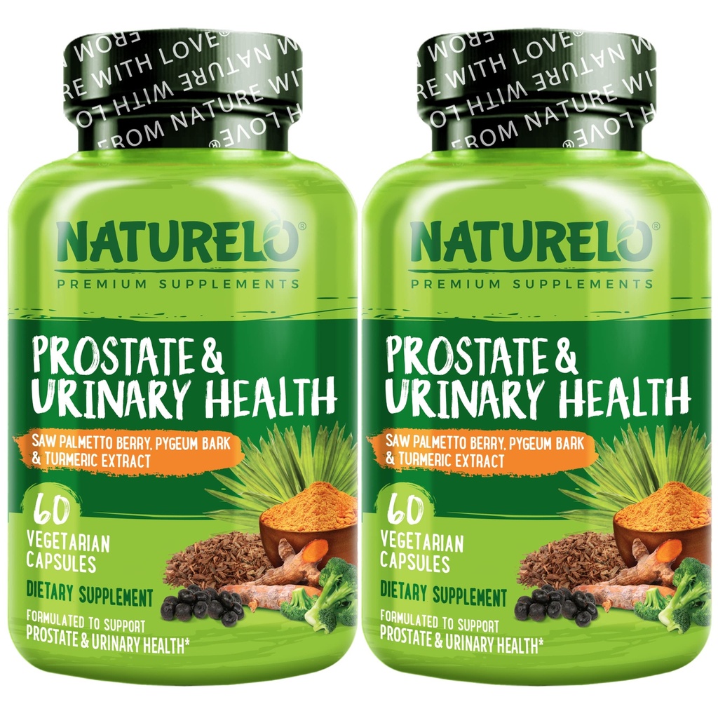 NATURELO Prostate & Urinary Health, Saw Palmetto, Pygeum, Tumeric, Plant Sterols, Broccoli 및 Lycopene, 60 채식 캡슐 (팩 2)
