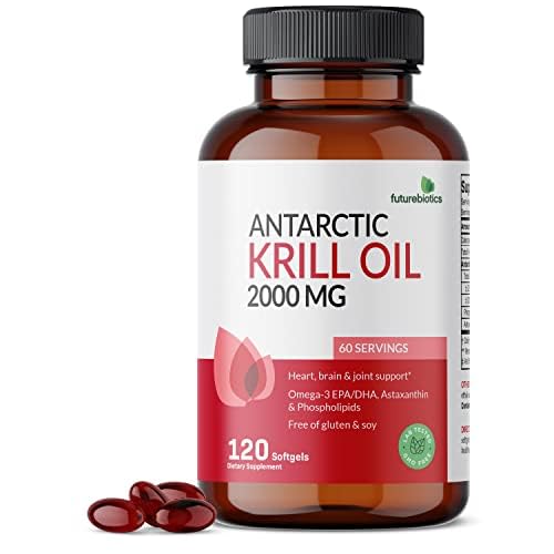 Futurebiotics 아세트산틴, 오메가-3s EPA, DHA 및 포스포 지질을 가진 남극 크릴 기름 2000mg - 100% 순수한 프리미엄 크릴 기름 중금속은, 비 GMO - 120 Softgels를 시험했습니다