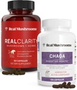 Real Mushrooms RealClarity (60ct) 및 Chaga (120ct) 캡슐 번들 - Mental Clarity, Focus, Digestive Health & Immune 지원을위한 버섯 보충 - 베타 글루칸의 검증 된 수준