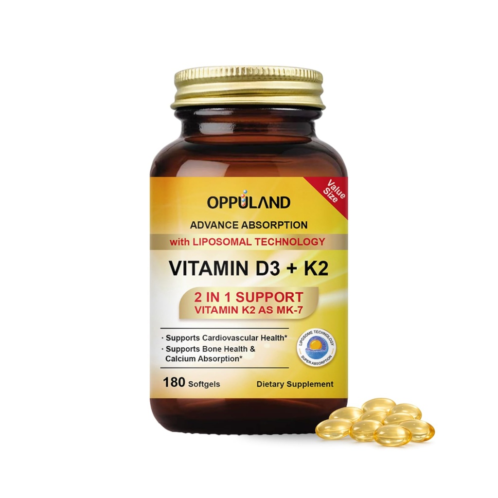 비타민 D3 + K2 5000 IU - 강화된 흡수를 위한 Liposomal 기술 - MK-7 비타민 K2 100mcg - 지원 뼈 & 칼슘 대사 - 남자 & 여자를 위한 D3K2 보충교재 - 180 Softgels