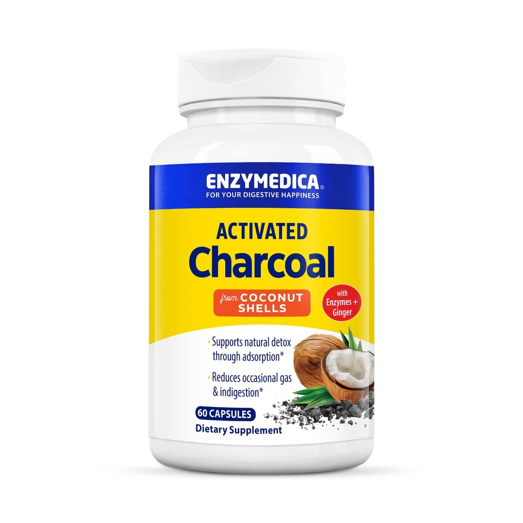 Enzymedica, 활성화 된 숯, 갑상선 가스 감소, 부유 & 소화, 자연 해독 지원, 60 조사