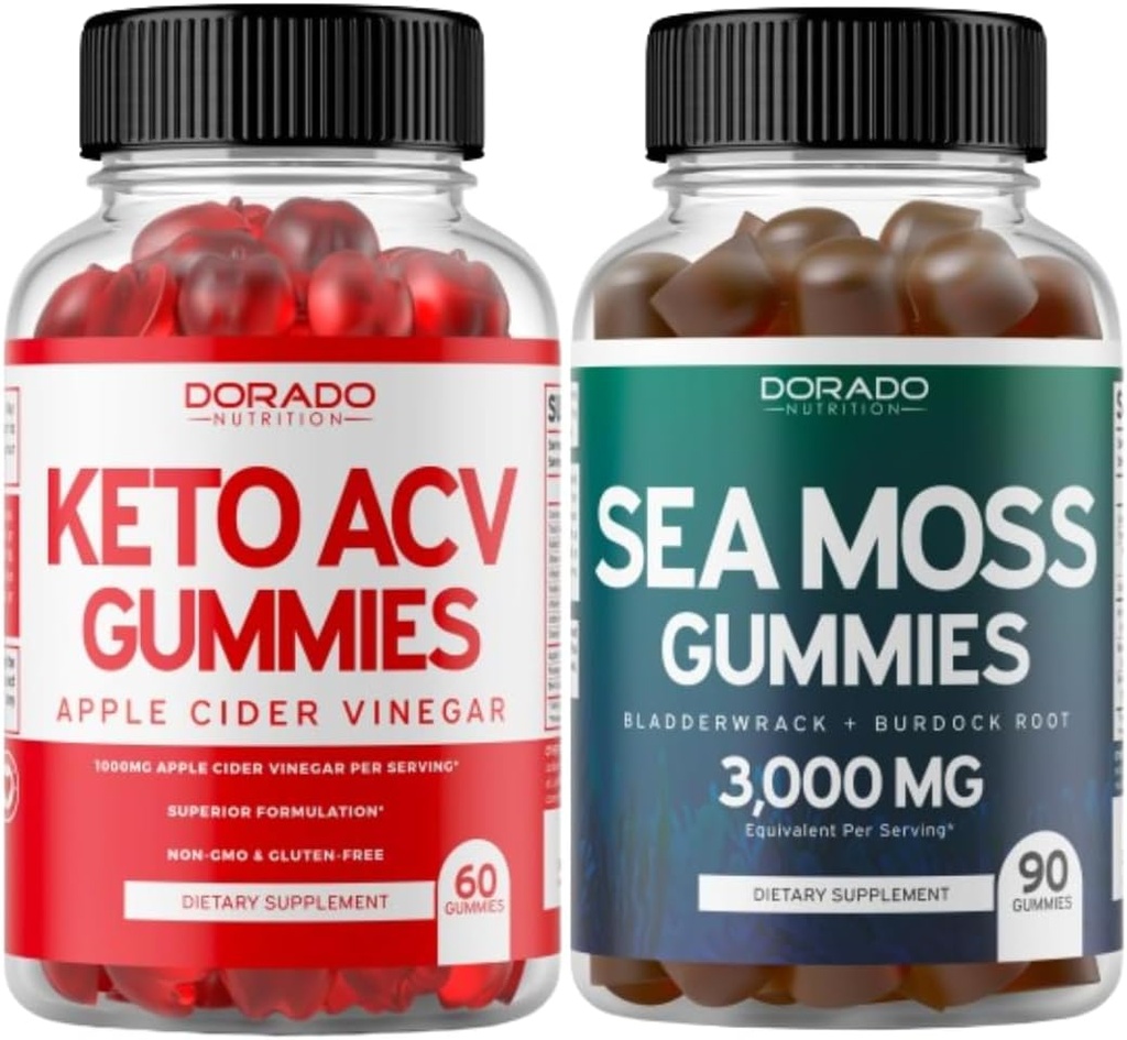 Keto ACV Gummies (60 카운트) 고급 체중 감량 공식 및 아일랜드어 Sea Moss Gummies (90 카운트) Bladderwrack & Burdock Root for Thyroid, Energy & Immune Support - 비 GMO, Vegan Safe & Made in US