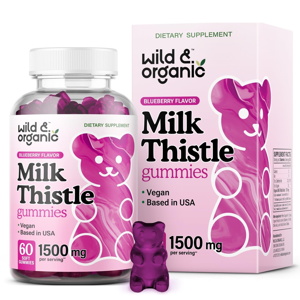 야생 & 유기 우유 이틀 Gummies 1500 mg - 우유 이틀 보충 Liver Cleanse Detox - Silymarin Liver Detox Gummies - 30 일 공급 - 60 Vegan, Non-GMO Chews