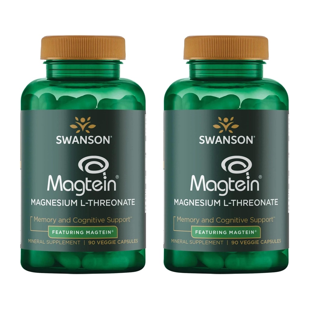 Swanson Magnesium L-Threonate - 광물 보충 Nervous 시스템 건강 증진 -인지 건강, 학습 및 메모리 지원 - (90 Veggie 캡슐) (2 팩)
