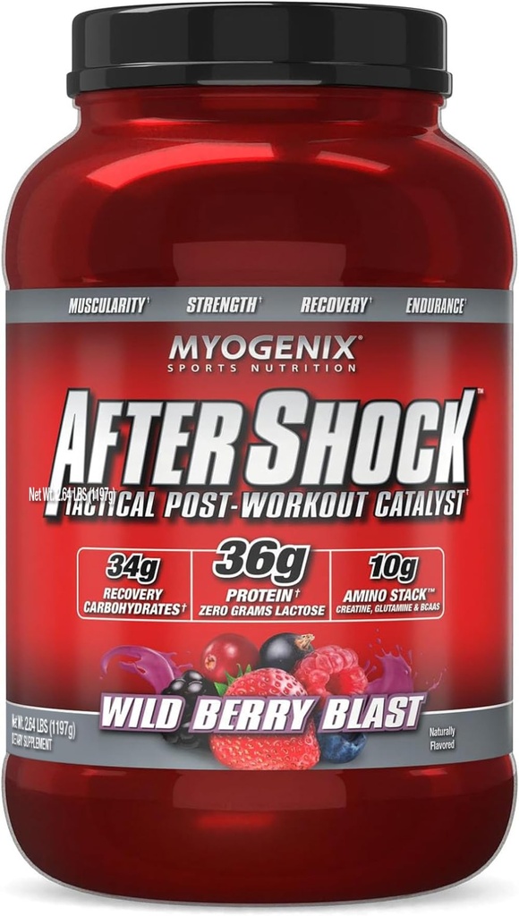 Myogenix Aftershock 포스트 운동 분말 – 근육 회복을위한 Carbs와 Whey Protein & Refuel – Wildberry Blast, 3 파운드