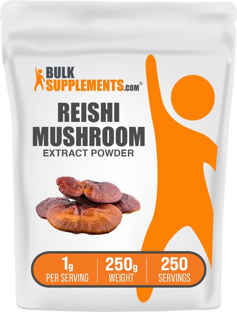 BulkSupplements.com Reishi 버섯 추출물 분말 - Reishi 버섯 분말, 전체 웰빙을위한 보충 - 글루텐 무료, 1g, 서빙 당 250g (8.8 oz) (팩 1)