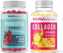 MAV NUTRITION 여성과 프로바이오틱 구미에 대한 콜라겐 구미 | 헤어, 스킨, 네일, 비타민 C, 5억 CFU의 구트 건강 지원 | 60 Gummies 각