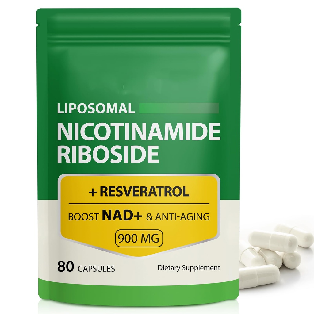 NAD 보충교재, 900mg - Liposomal 니코틴아미드 Riboside NAD+ Resveratrol 지원 근육, 두뇌, 세포 에너지 - NMN 보충 남성과 여성, 80 캡슐 (패키지 1)를 위한 대안