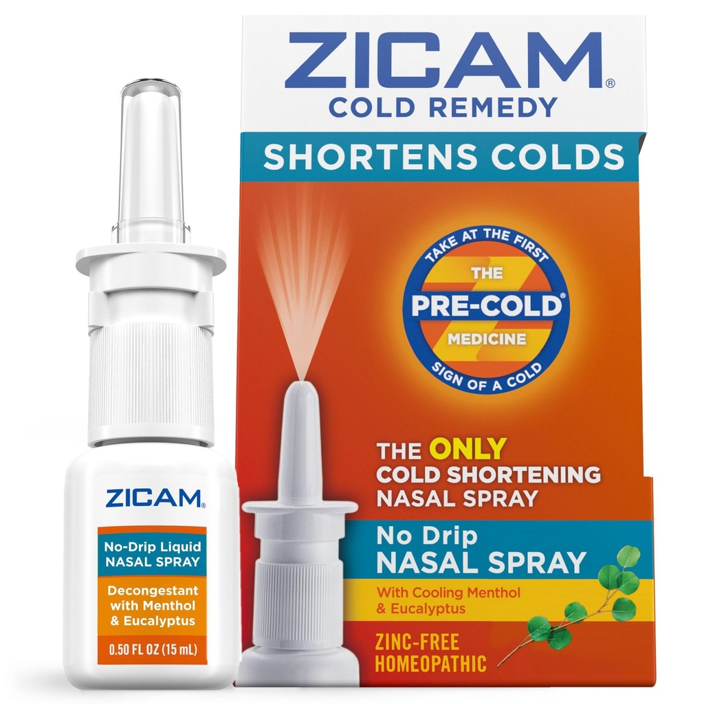 Zicam 냉 Remedy No-Drip Nasal 스프레이 냉각 Menthol & Eucalyptus, Homeopathic, 아연 - 무료, Pre-Cold Medicine, Shortens 찬 내구, 0.5 Ounce