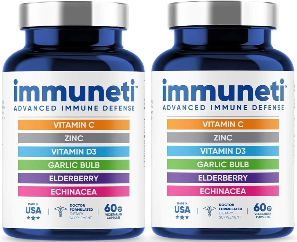 Immuneti - 고급 면역 방어, 비타민 C의 6-in-1 강력한 혼합, 비타민 D3, 아연, Elderberry, 마늘 전구, Echinacea - 2 팩 - 전반적인 건강을 지원