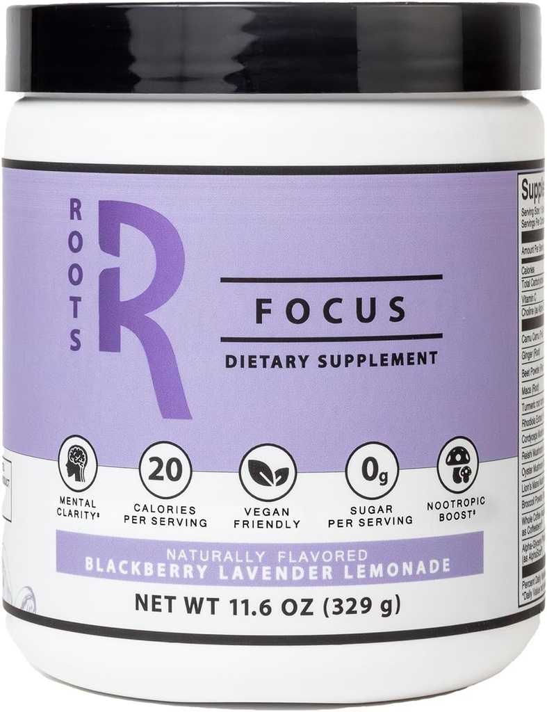 실버 스타 영양, 뿌리 초점 Nootropic 두뇌 보충 - BlackBerry Lavender Lemonade, Lion 's Mane, Cordyceps, & Reishi Functional 버섯 + Extended-Release Caffeine, 50 서빙