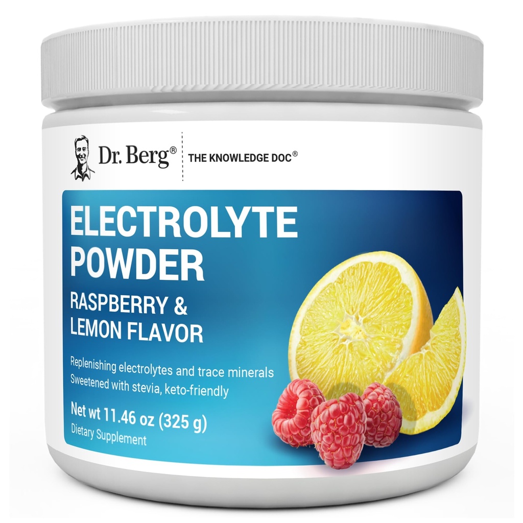 Dr. Berg Zero Sugar Hydration Keto Electrolyte Powder - 칼륨 및 Real Pink Himalayan Salt (NOT Table Salt)의 w / 1000 mg 강화 - 라즈베리 & 레몬 맛 히드라 션 음료 보충 - 50 서빙