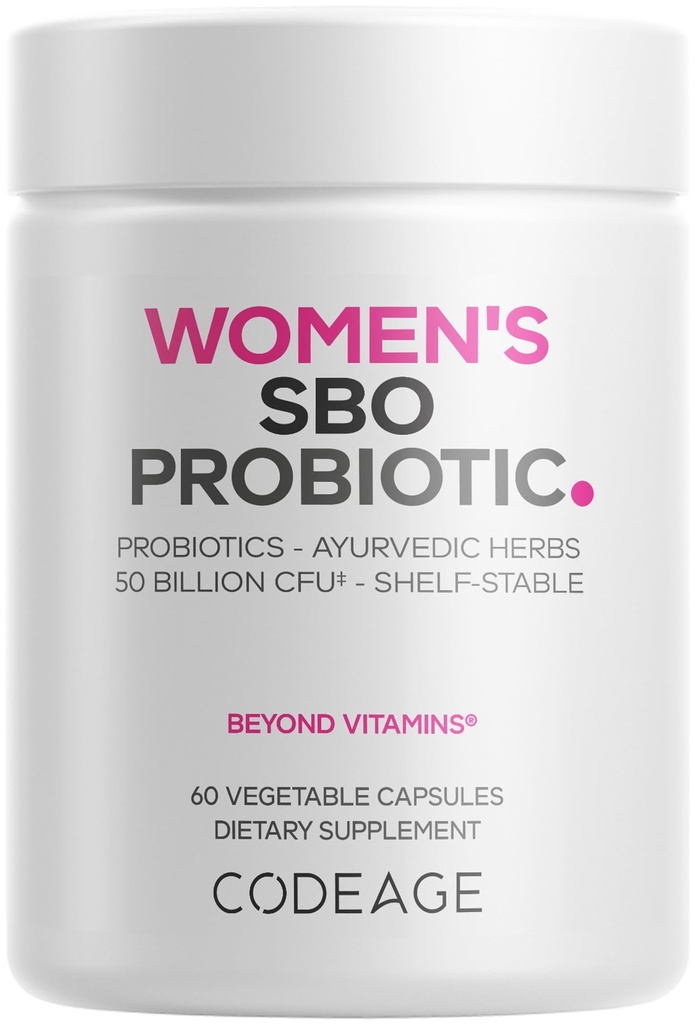 Codeage Women’s Probiotics 보충교재 - 50억 CFUs - SBO Probiotics & Prebiotics - Cranberry - Feminine 건강 - 발효된 식물 혼합, 전체적인 음식 보충교재 - Vegan, Non-GMO - 60의 캡슐