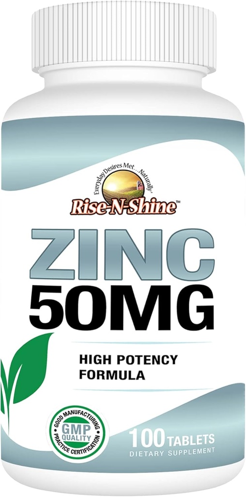 Rise-N-Shine 50 Mg 아연 보충제 - 면역 지원 보충 - 100 일 공급 (100 정제)