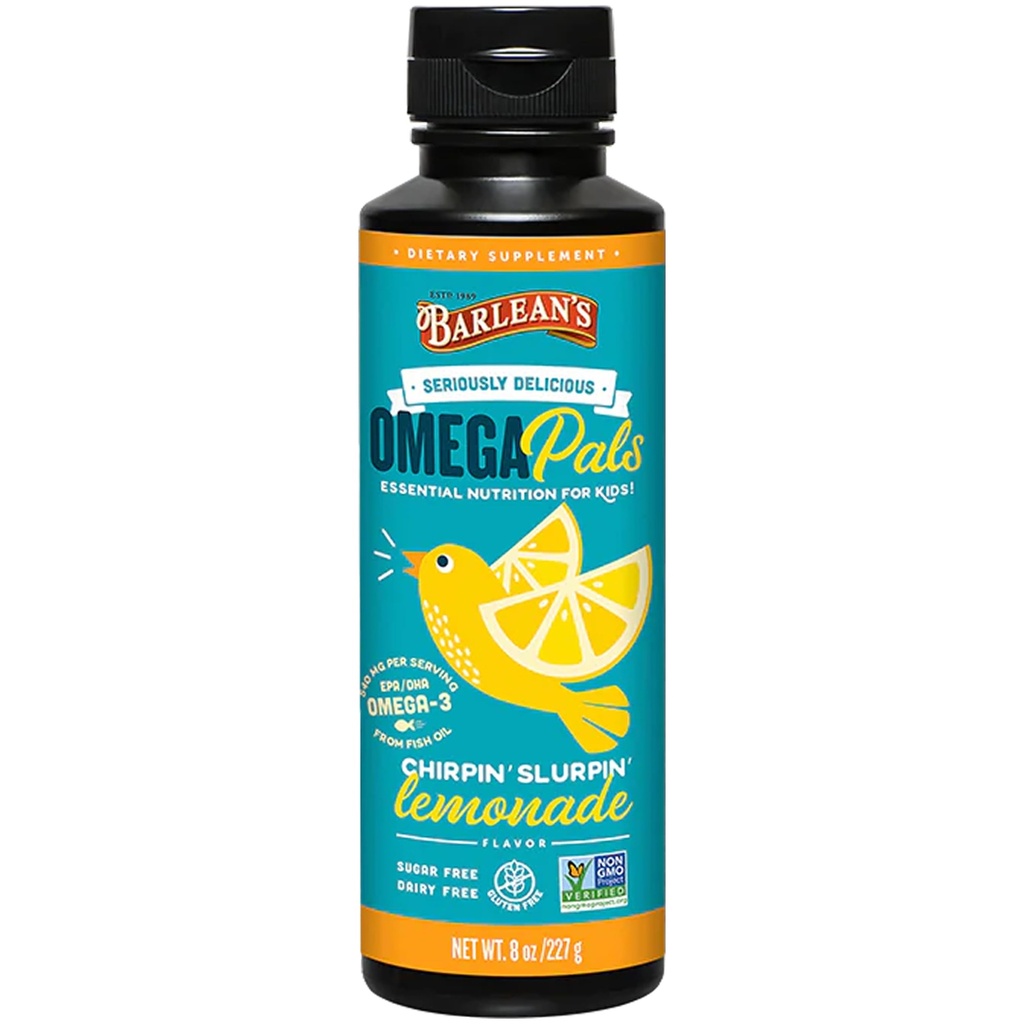 Barlean's Omega 3 물고기 기름 액체 보충교재 아이, Chirpin' Slurpin' Lemonade, EPA와 DHA 지방산의 540 mg, 8개 oz