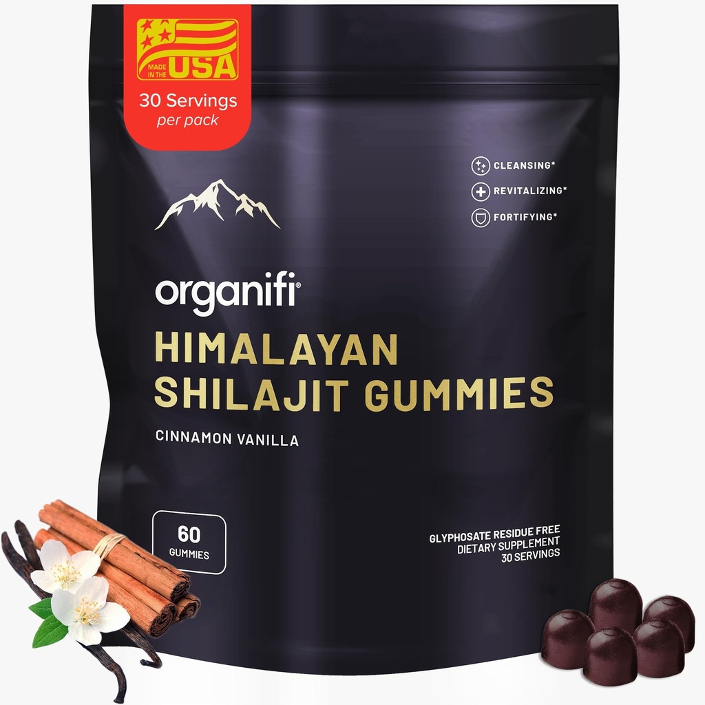 Organifi Shilajit Gummies - PrimaVie Shilajit, 40-Plus Trace Minerals와 남성과 여성을위한 Himalayan Shilajit 및 더 많은 - 호르몬 Balancer, Boosts Cellular Energy, 더 많은, 60 카운트