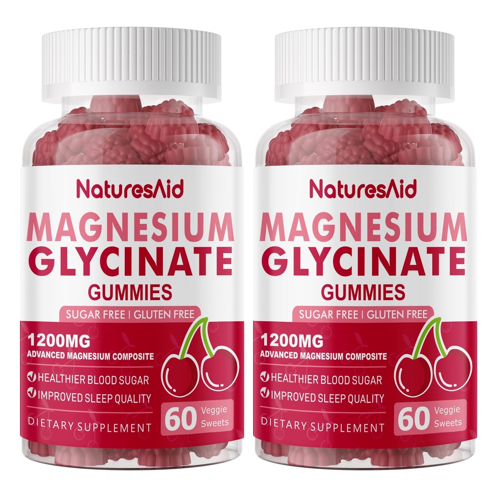 마그네슘 글리세린 Gummies 1000mg - 비타민 D, B6, Calm Mood & Sleep Support - 120 Cherry Gummies -2 팩과 설탕 무료 마그네슘 칼륨 보충.