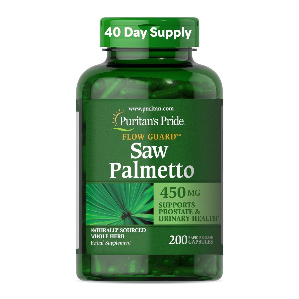 Puritan의 Pride Flow GuardTM는 Palmetto Extract 450mg, Mens Prostate 및 Urinary Health Support, 200 Rapid Release Capsules에 대한 천연 허브 전통 초본 다이어트 보충을 보았습니다.