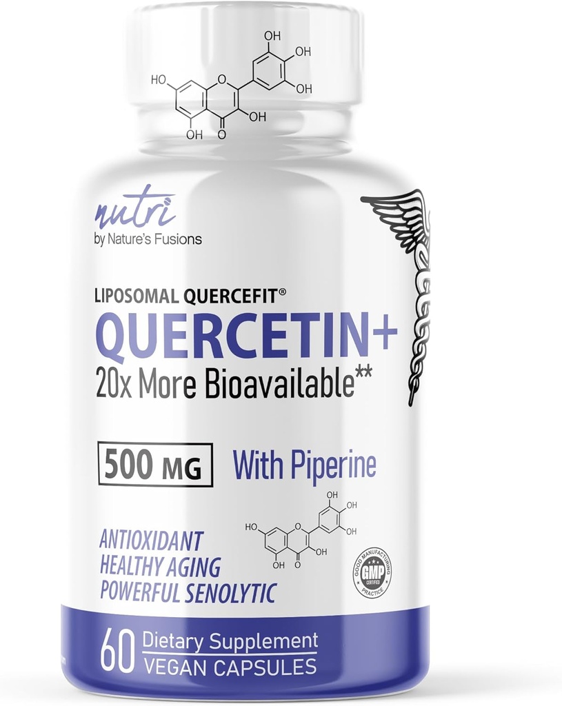 Nature 's Fusions Nutri Liposomal Quercetin Phytosome - Quercetin 보충제보다 20x 더 많은 Bioavailable 특허 - 면역 / 심장 혈관 건강 지원 - 60 Quercetin 500mg 캡슐