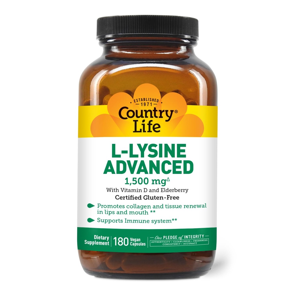 국가 생활 L-Lysine 1500mg 캡슐 비타민 D & Elderberry – 고급 면역 지원 및 교원질 갱신 – 증명된 글루텐 자유로운 & Vegan – 180의 캡슐