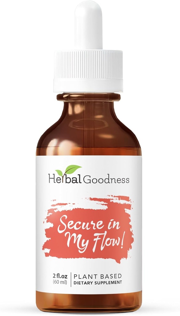 Herbal Goodness Secure in My Flow | 생리 지원 보조제 | 느린 흐름 생리 보조제, 계류 지원, 호르몬 건강, 보조 Relaxation, 대사 지원 2oz
