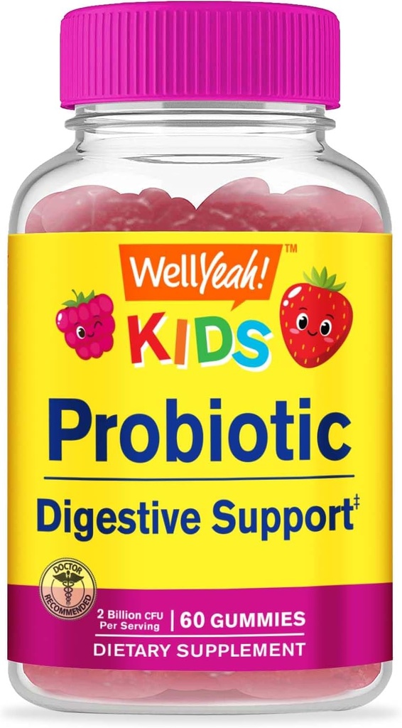 WellYeah Kids Probiotic Gummies - 소화 지원, Gut 건강, 면역 지원 거미 - 소화 건강을위한 Probiotics - Vegan, 글루텐 무료 - 60 Gummies