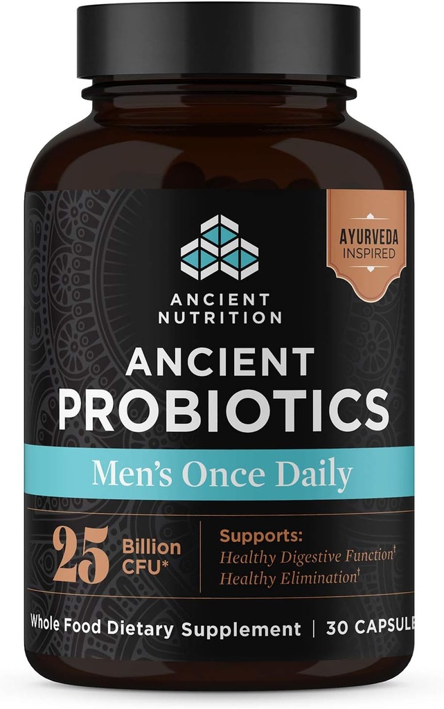 남자를위한 고대 영양 Probiotics, 고대 Probiotic Men's 한 번 매일 30ct, 소화 및 면역 지원, Bloating, 가스 및 변비 완화, 글루텐 무료, 슈퍼 푸드 혼합, 25 억 CFUs *