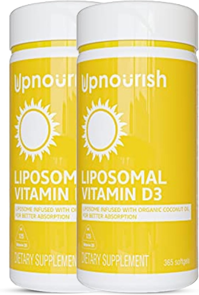 UpNourish 2 팩 - Liposomal 비타민 D 5000 IU 730 softgel, 자연적인 야자열매 기름을 가진 Cholecalciferol 비타민 D3, VIT D3 보충교재