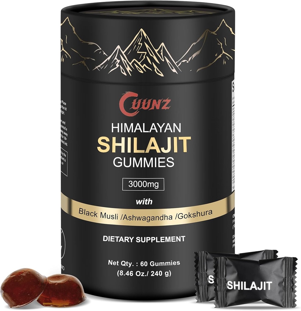 Himalayan Nutritious Shilajit Gummies Gold - Ashwagandha, Gokshura - Fulvic Acid - 85 + Trace Minerals - 남성 여성 전용 - 추가 설탕 없음 (Shilajit Gold Gummies)