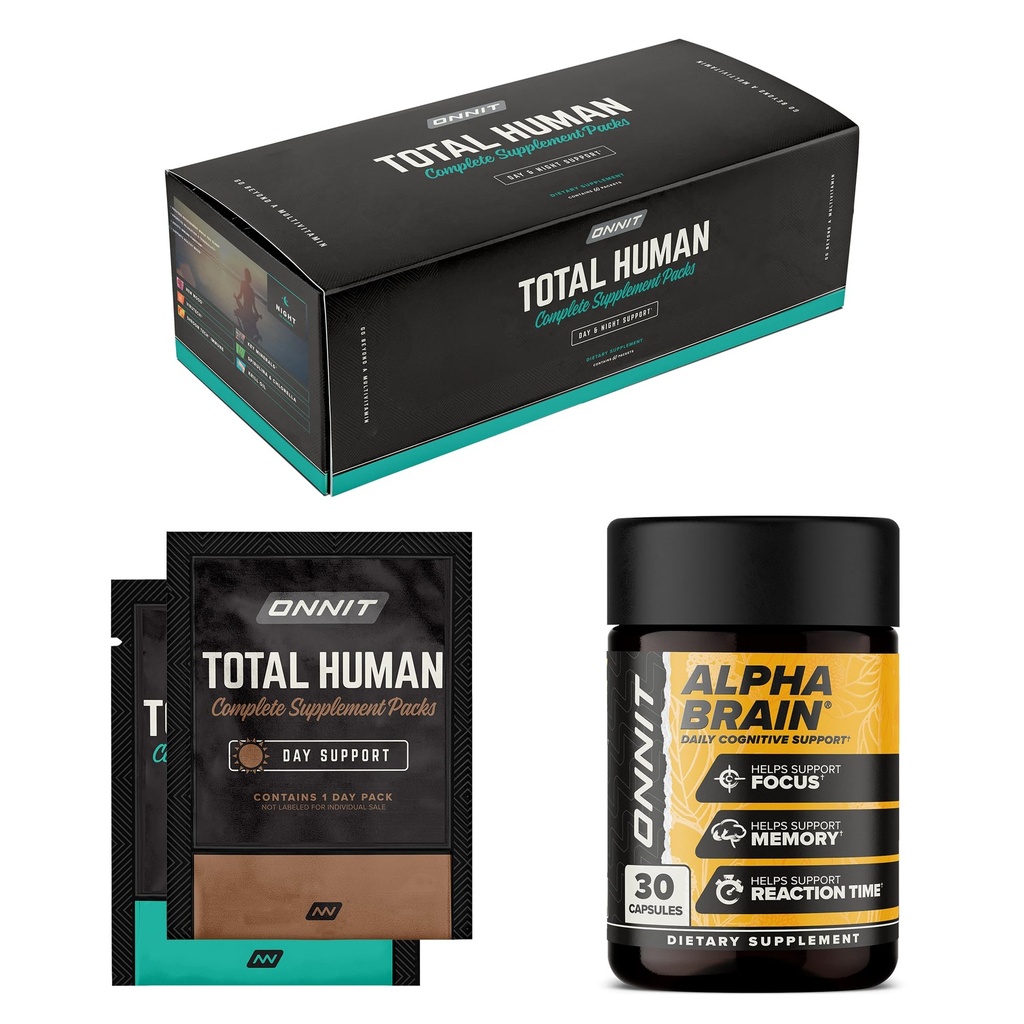 ONNIT 프리미엄 알파 두뇌 번들 - Nootropic Brain Supplement (30 Count) 초점, 집중 및 기억 + 총 인간의 날과 밤 비타민 팩 남자와 여자 (30 일 공급)