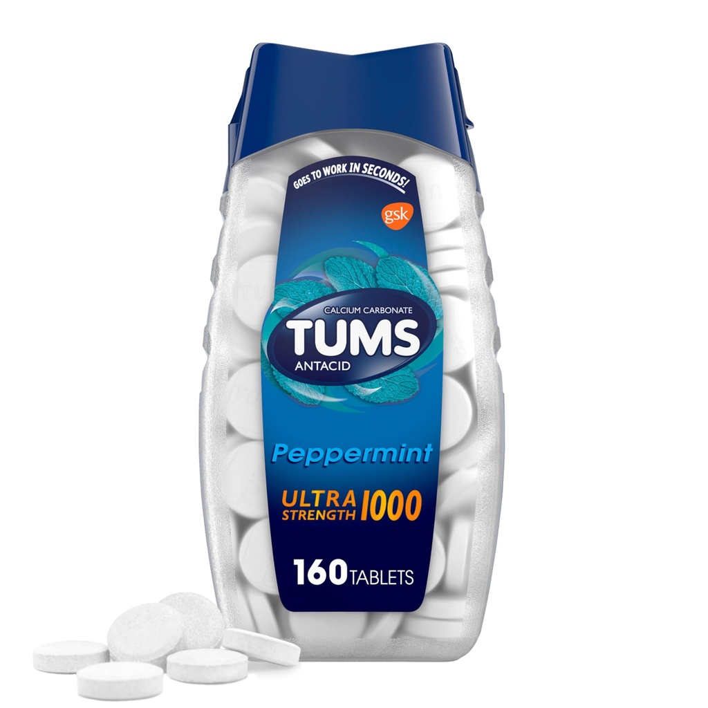 TUMS Ultra Strength Chewable Antacid Tablets for Heartburn Relief, Peppermint - 160 카운트