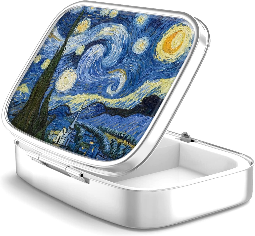 Pill Box 2 Compartment 작은 알약 케이스, 포켓 또는 Purse Pill 주최자 Pill 컨테이너 홀더 비타민, 약물, 생선 기름 및 보충제 (Starry Night)를 보유