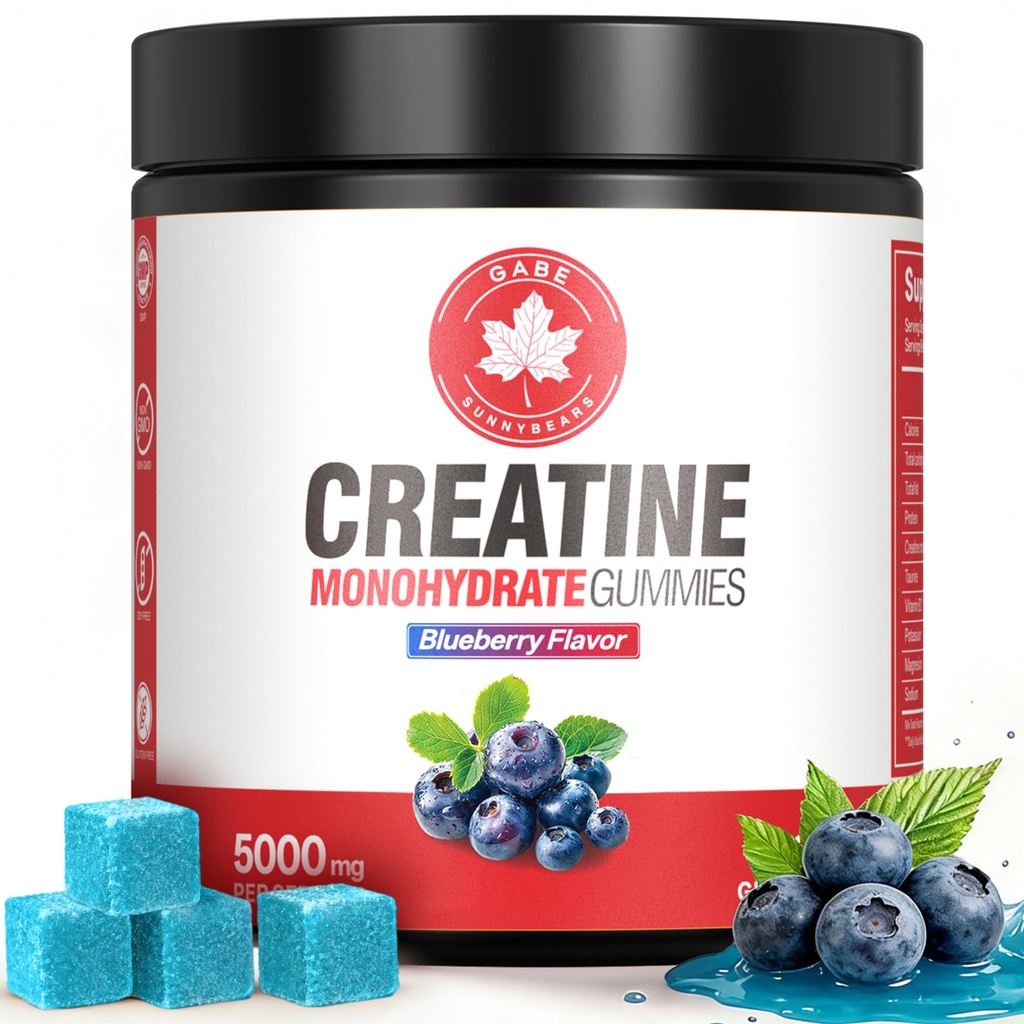 Creatine Monohydrate Gummies 5000mg, NSF Certified Creatine Supplement for Men & Women, Pre Workout Chews for Muscle Growth, Strength & Energy, Vegan, Blueberry Flavor, 120 Count