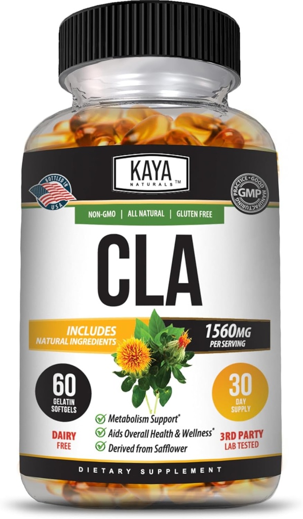 Kaya Naturals CLA 캡슐 – Conjugated Linoleic Acid – 비 GMO & 글루텐 프리 (60 개)