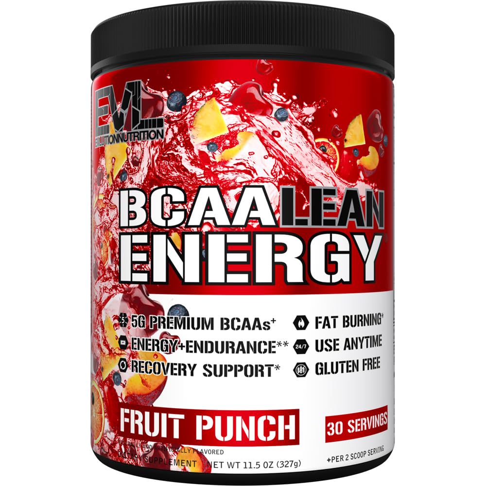 EVL BCAA Lean 에너지 분말 - BCAAs 아미노산과 청결한 Energizers를 가진 전 운동 녹차 뚱뚱한 가열기 지원 - Lean 근육 회복을 위한 BCAA 분말 포스트 운동 회복 음료 - 과일 펀치
