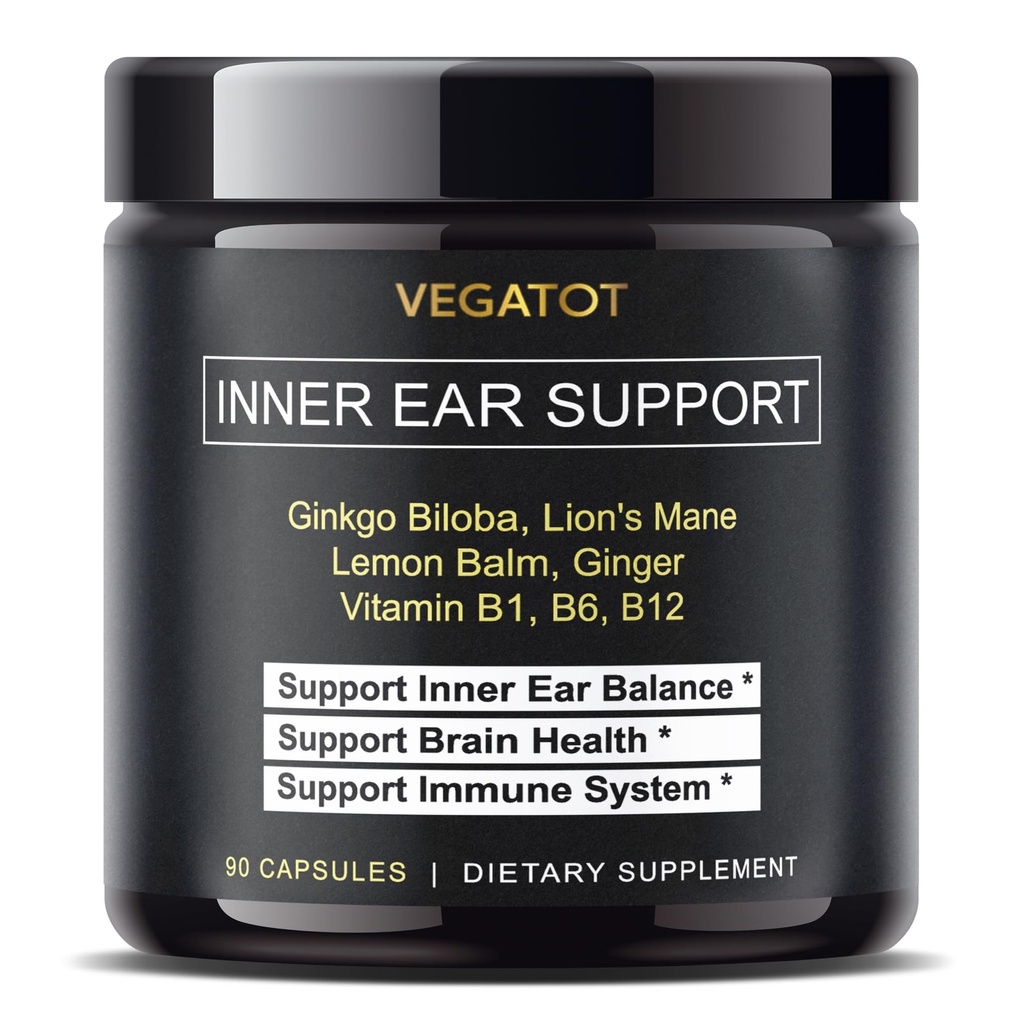 VEGATOT Vertigo Supplement *USA 제작 및 테스트 * Ginkgo Biloba Lion 's Mane Lemon Balm Ginger VIT B1, B6, B12- Dizz Spinning Inner Ear Balance와 내부 귀 보충