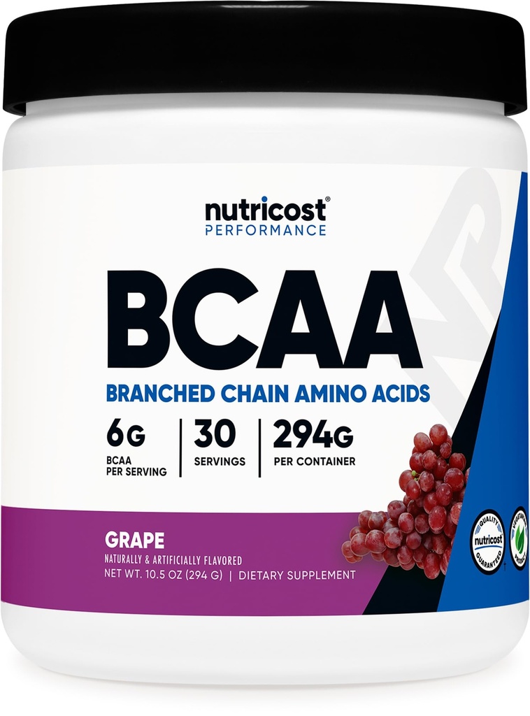 Nutricost BCAA 분말 (Grape, 30 서빙) - Optimal 2 : 1 비율, 채식주의, 비 GMO