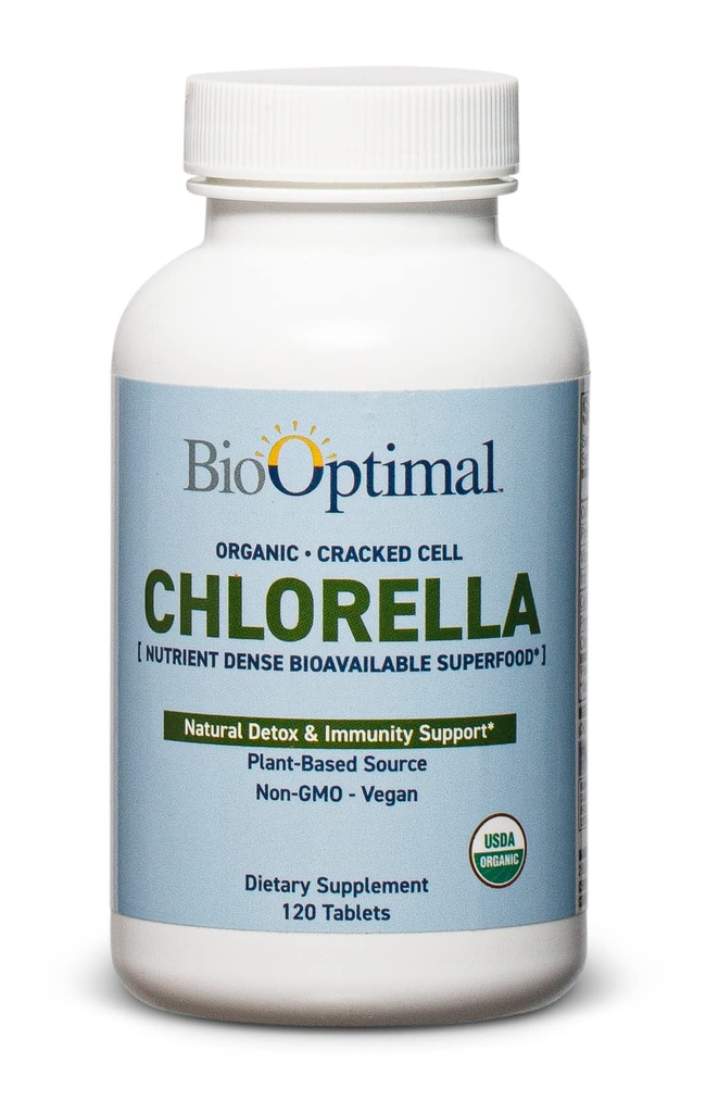 BioOptimal Organic Chlorella Tablets - 유기, 비 GMO, 첨가제 또는 필러 없음 - 비타민, 미네랄 및 산화 방지제와 500mg 프리미엄 품질 규정 식 보충교재 (120 정제)