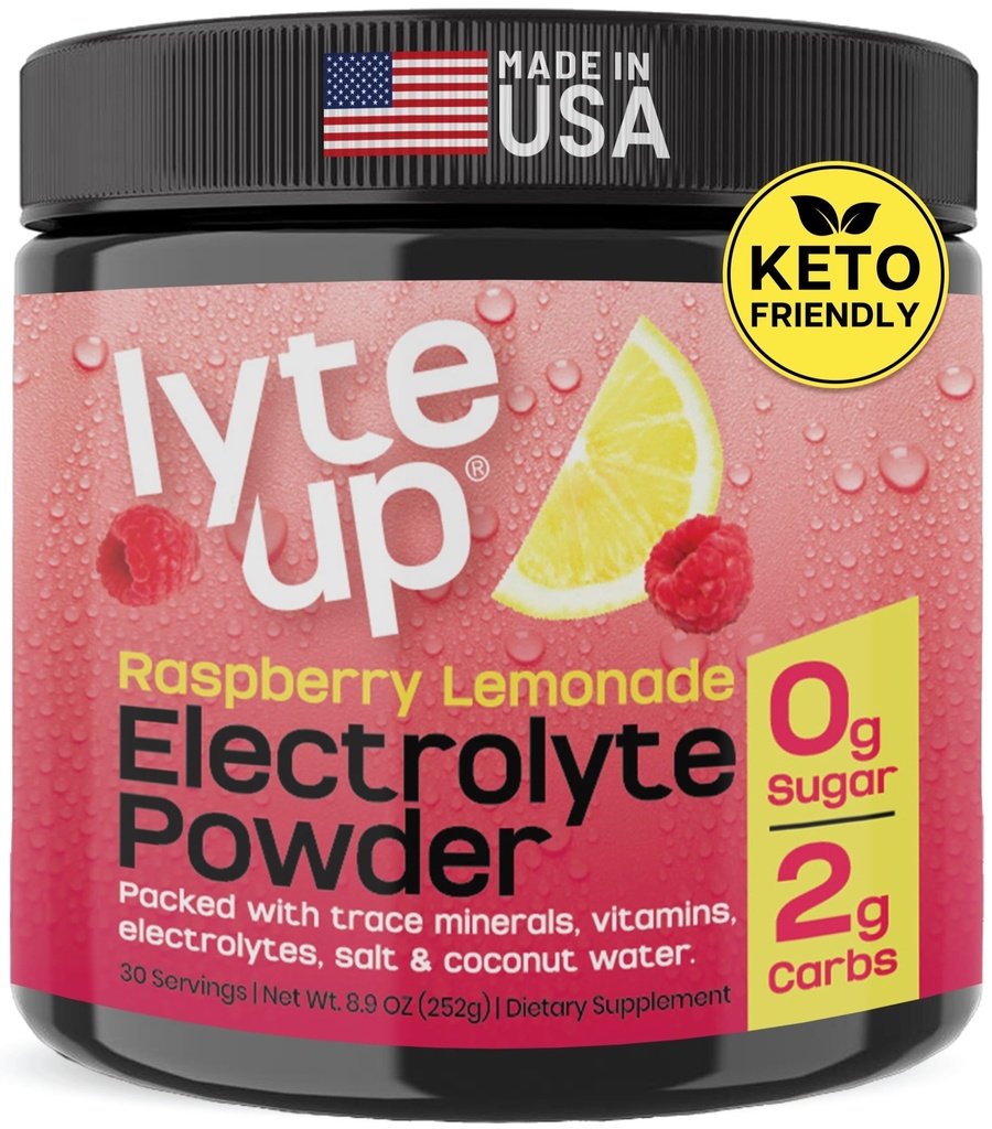 Nutriana Keto Electrolytes Powder No Sugar - Zero Carb & Zero Calorie Electrolyte 음료 믹스 - 수염 분말을위한 설탕 무료 일렉트로닉스 - 빠른 전해질 라즈베리 레몬 맛