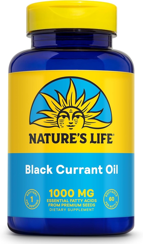 NATURE'S LIFE Black Currant Seed Oil 1000mg - Black Currant Oil, Omega 6 Gamma Linolenic Acid (GLA) 및 Omega 3 Alpha-Linolenic Acid (), 60 일 보증, 60 서빙, 60 Softgels의 천연 소스