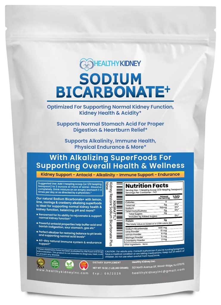 알칼리성 유기 사용 나트륨 중탄산염 알칼리성 보충교재. 지원 Kidneys & Stomach 산 Neutralizer w/Alkaline Superfoods. 나트륨 중탄산염 분말 Kidney Immune 지원 Antacid 스포츠 1LB
