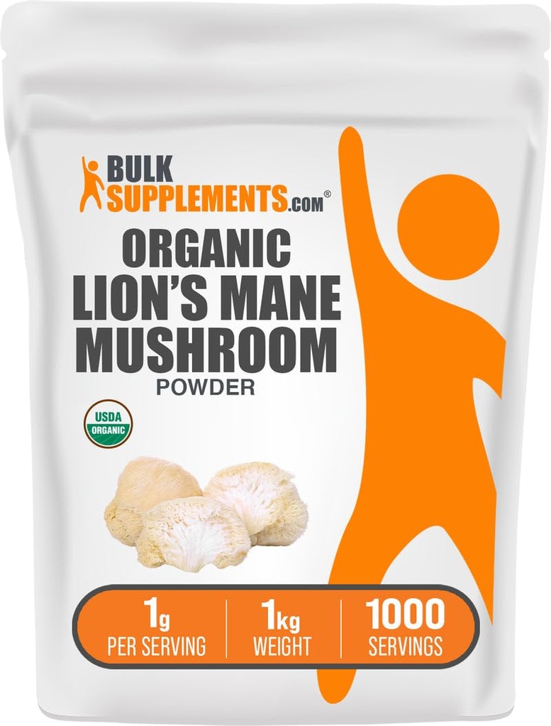 BulkSupplements.com 유기 사자 Mane 버섯 분말 - 사자 Mane 분말, 버섯 보충 - Vegan & 글루텐 무료, 서빙 당 1g, 1kg (2.2 파운드) (팩 1)