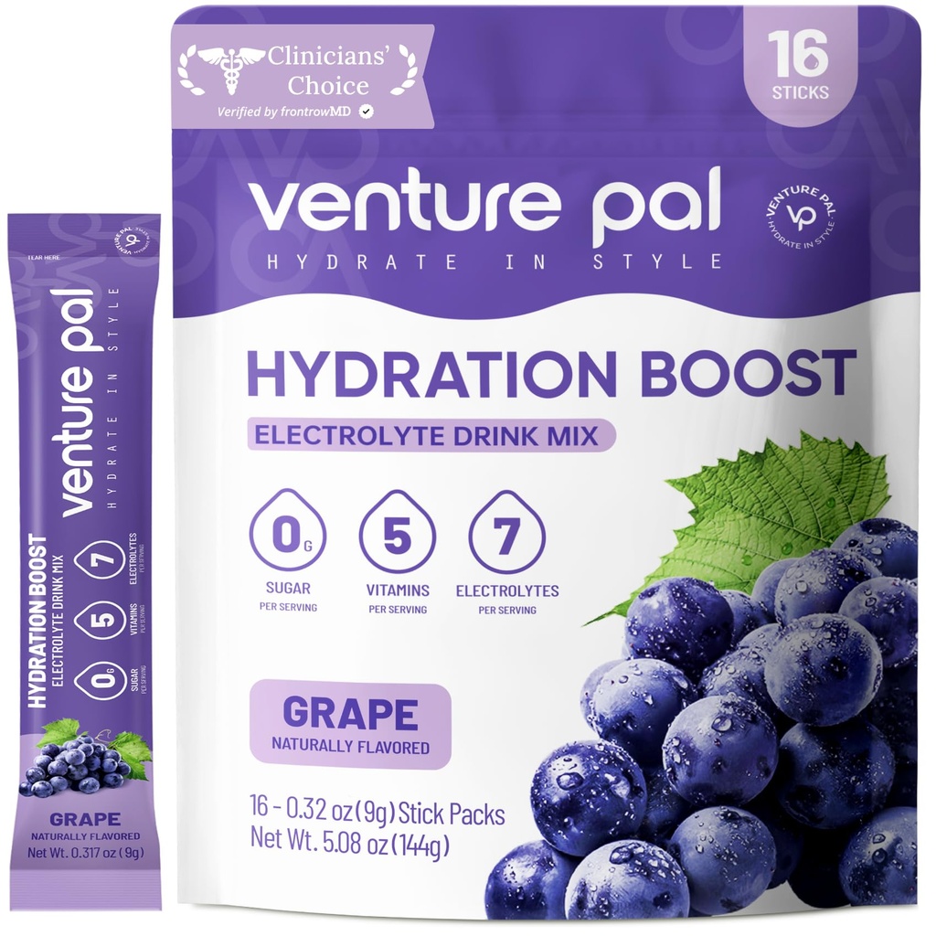 벤처 Pal Sugar Free Electrolyte Powder Packets - Rapid Hydration & Party Recovery 용 액체 일일 IV 음료 믹스 | 5 비타민 & 7 일 전동| Keto Friendly | Non-GMO | 인증 Vegan | 16 스틱