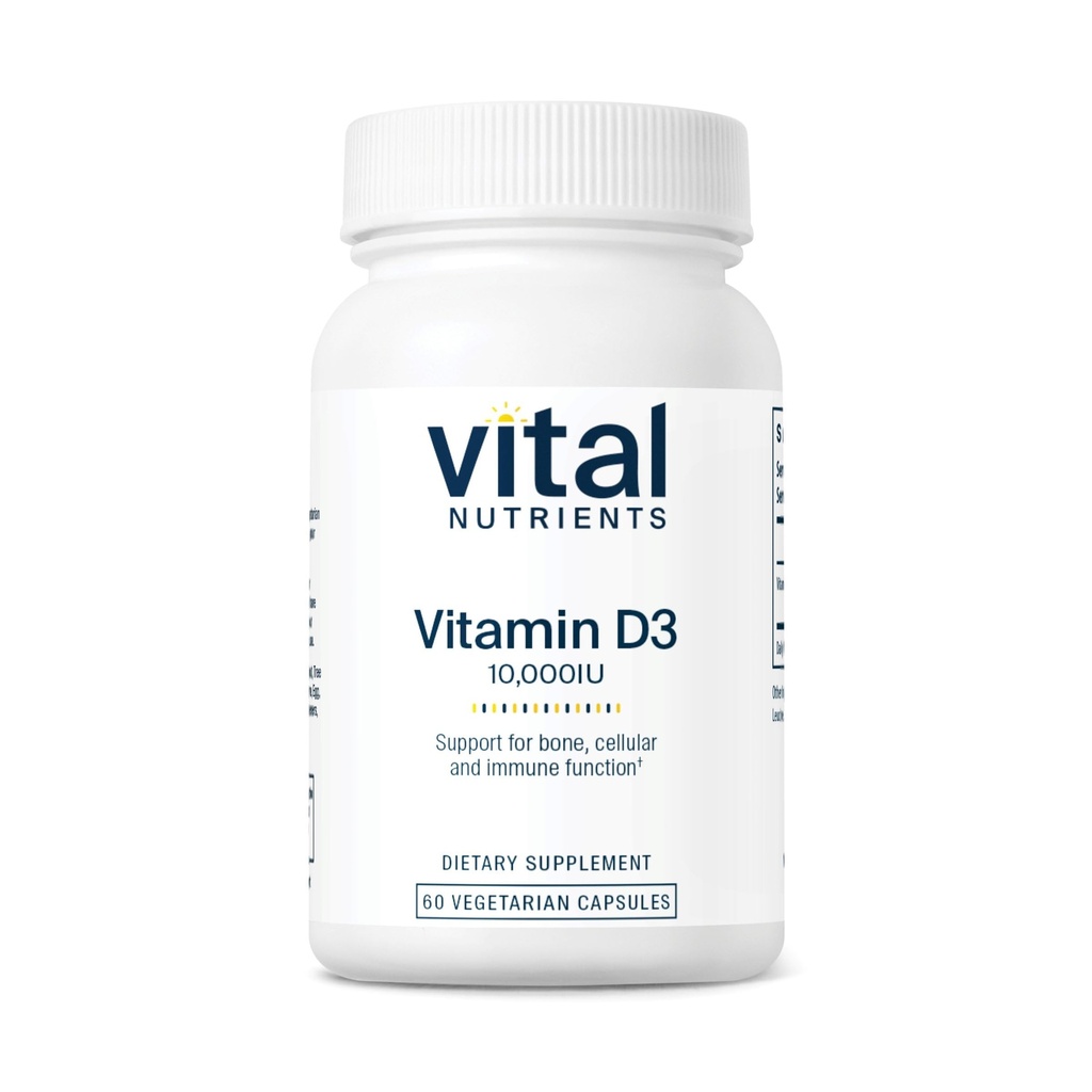 Vital Nutrients 비타민 D 10000 IU | 비타민 D3 보충 | 건강한 뼈, 치아, 근육   셀룰러 및 면역 기능 | 칼슘 흡수 | 글루텐, 낙농장 및 콩 무료 | 60 캡슐