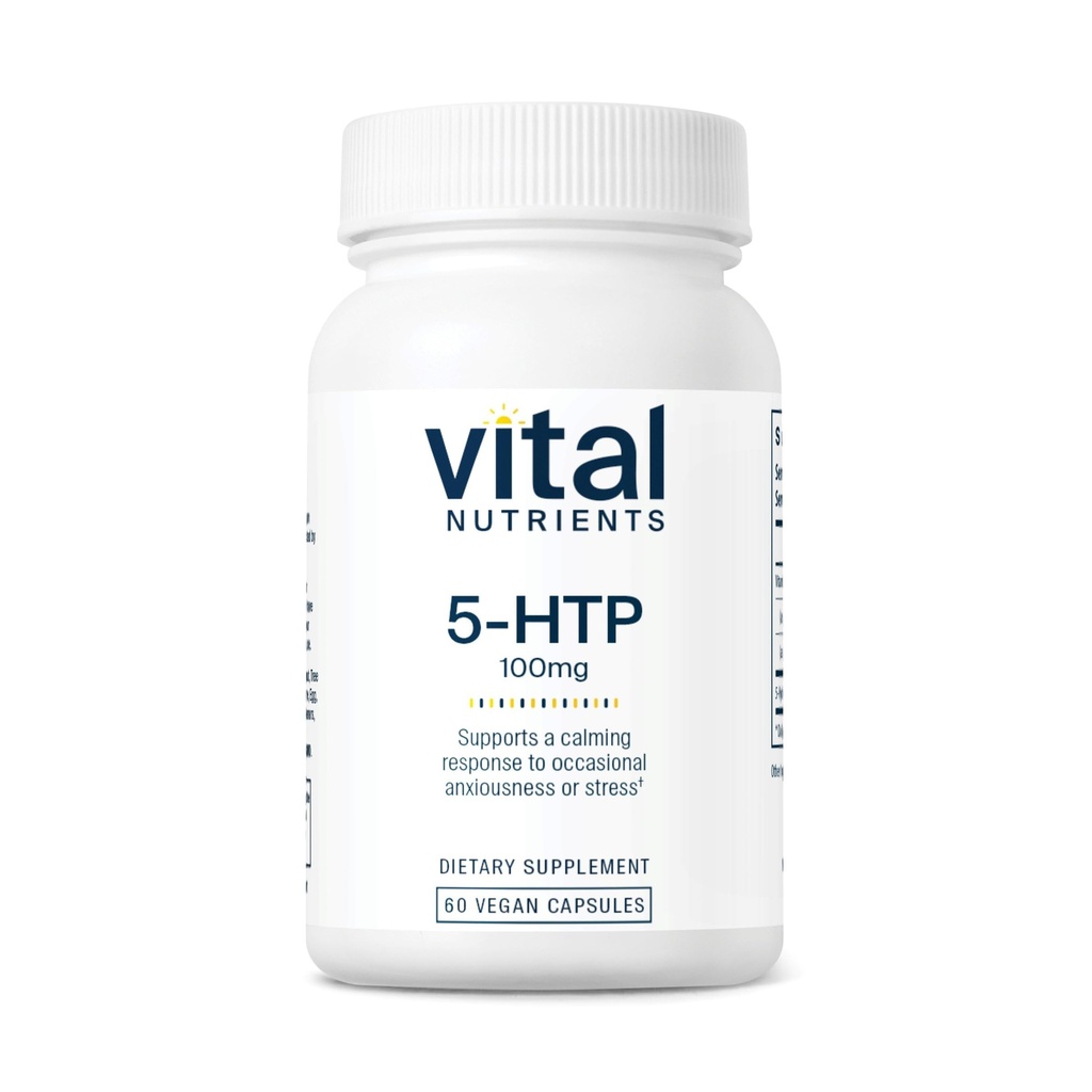 Vital Nutrients 5-HTP 100mg (5-hydroxytryptophan) | Vegan Serotonin Support Supplement* | 수면 및 스트레스 지원 | 5HTP 및 비타민 B6 | 글루텐, 데이리, 소이 프리 | 비 GMO | 60 캡슐