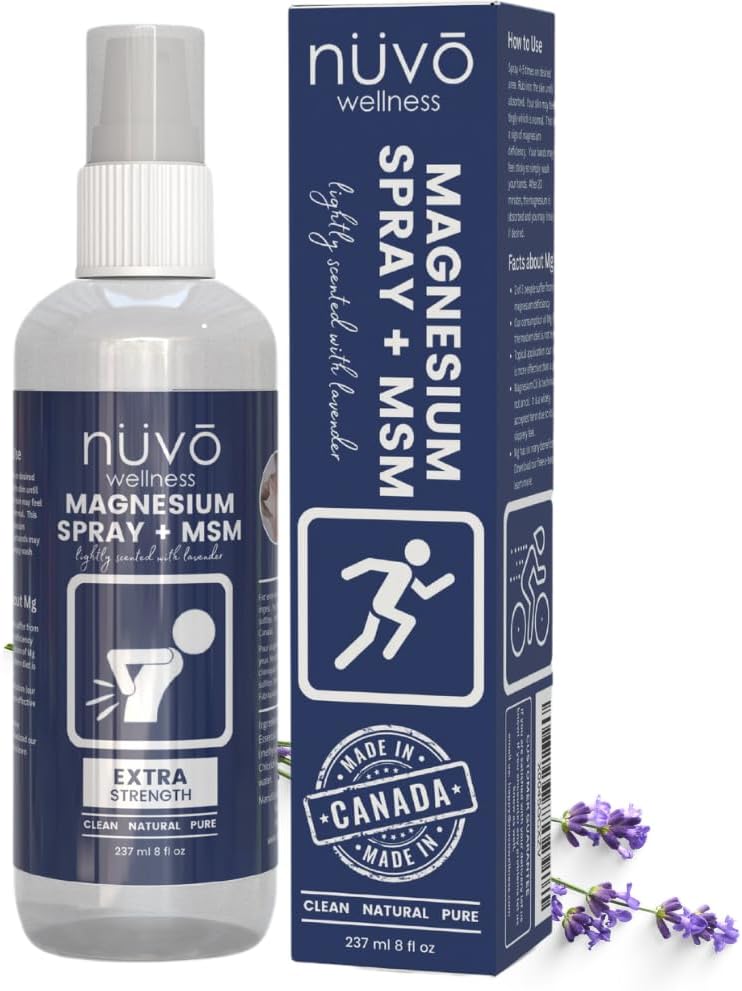 Nuvo Wellness 마그네슘 스프레이 MSM - 추가 강도 - 가벼운 라벤더 냄새 - 12oz