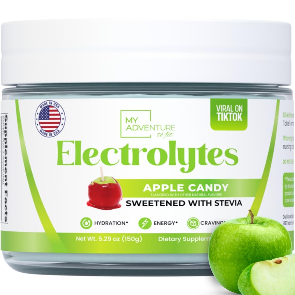 Zero Sugar - Apple Candy Electrolytes Powder - 새로 고침 Hydration - 모든 천연 성분이있는 카페인 무료 에너지 - Vegan, Keto 및 Paleo - Sugar Free Electrolytes Drink Mix - 30 서빙